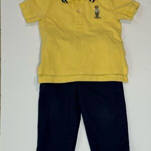 Ralph Lauren Yellow Knit Shirt And Navy Chino Pants Set 12 Months
